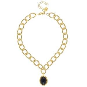 NEW SUSAN SHAW women's cabochon loop chain necklace in black onyx